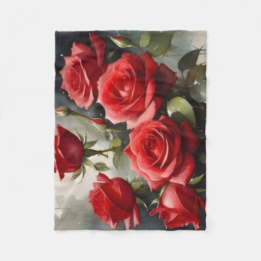 Hübsche rote Rosen Aquarellmalerei Fleecedecke (Vorderseite)