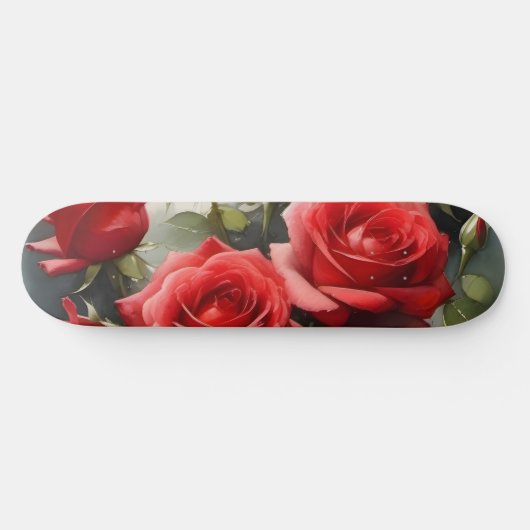 Hübsche rote Rosen Aquarellmalerei Skateboard (Horizontal)