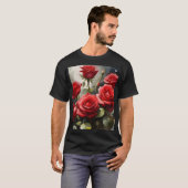 Hübsche rote Rosen Aquarellmalerei T-Shirt (Vorne ganz)