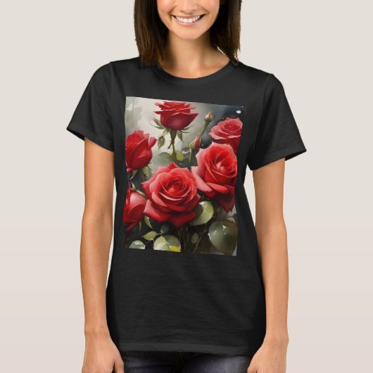 Hübsche rote Rosen Aquarellmalerei T-Shirt (Vorderseite)