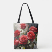 Hübsche rote Rosen Aquarellmalerei Tasche (Rückseite)