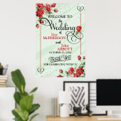 Hübsche Rote Rosen Blumenhochzeit Begrüßung Poster (Heimbüro)