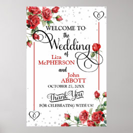 Hübsche Rote Rosen Blumenhochzeit Begrüßung Poster