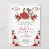 Hübsche Rote Rosen Cowgirl Western Quinceañera Einladung (Vorderseite)