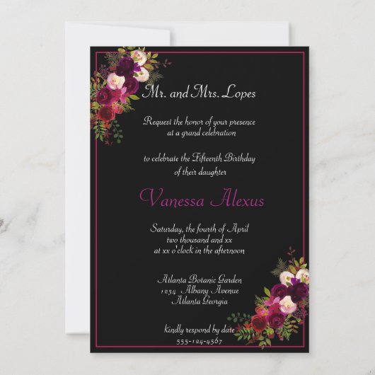 Hübsche Rote Rosen funkeln Sterne Hoch Heels Quinc Einladung (Rückseite)