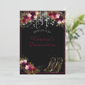 Hübsche Rote Rosen funkeln Sterne Hoch Heels Quinc Einladung (Stehend Vorderseite)