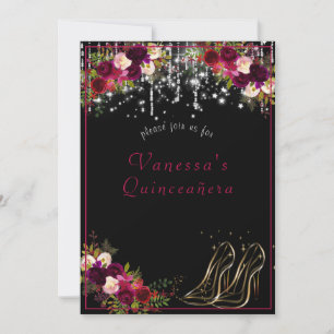 Hübsche rote Rosen funkelnde Sterne High Heels Qui Einladung