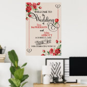 Hübsche Rote Rosen Hochzeit Begrüßungszeichen Poster (Heimbüro)