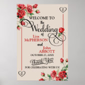 Hübsche Rote Rosen Hochzeit Begrüßungszeichen Poster (Vorne)