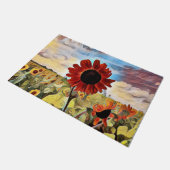 Hübsche Rote Sonnenblume im Feld Digitale Kunst Fußmatte (Schrägansicht)