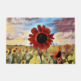 Hübsche Rote Sonnenblume im Feld Digitale Kunst Fußmatte