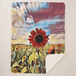 Hübsche Rote Sonnenblume im Feld Digitale Kunst Sherpadecke
