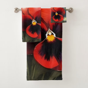 Hübsche rote Stiefmütterchen Aquarellmalerei Badhandtuch Set