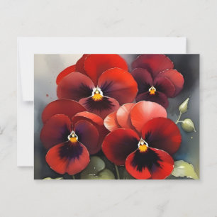 Hübsche rote Stiefmütterchen Aquarellmalerei Postkarte