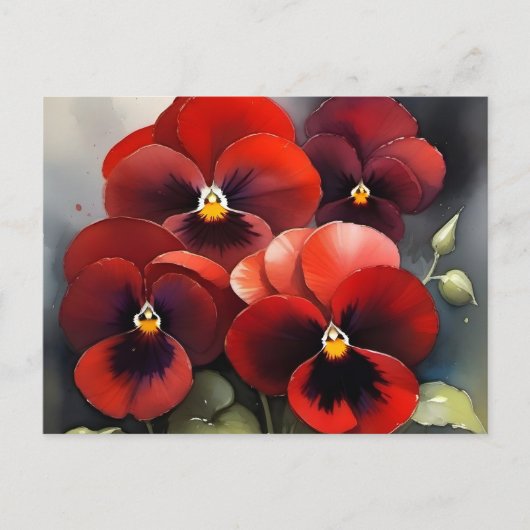 Hübsche rote Stiefmütterchen Aquarellmalerei Postkarte (Vorderseite)