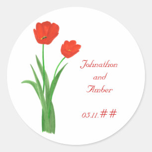 Hübsche Rote Tulpen, Hochzeit Speichern Sie die Da Runder Aufkleber
