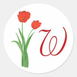 Hübsche Rote Tulpen, Monogramm Hochzeitskleber für Runder Aufkleber