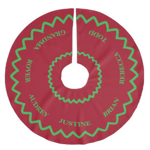 Hübsche rote und grüne Baumskirtze mit Namen Polyester Weihnachtsbaumdecke