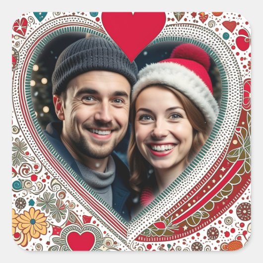 Hübsche rote und türkisfarbene Rahmen Quadratischer Aufkleber (Vorderseite)