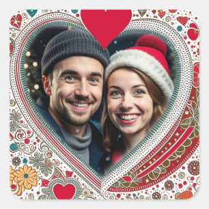 Hübsche rote und türkisfarbene Rahmen Quadratischer Aufkleber