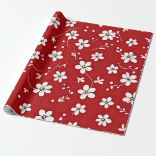 Hübsche rote und weiße Blumen Geschenkpapier