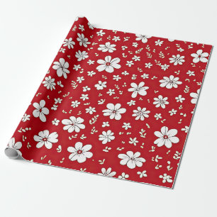 Hübsche rote und weiße Blumen Geschenkpapier