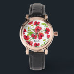 Hübsche Rote Wasserfarben Personalisierte Poppies Armbanduhr<br><div class="desc">Hübsches rotes Mohnmuster in Aquarellfarbe.</div>
