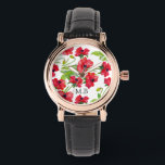 Hübsche Rote Wasserfarben Personalisierte Poppies Armbanduhr<br><div class="desc">Hübsches rotes Mohnmuster in Aquarellfarbe.</div>