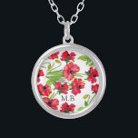 Hübsche Rote Wasserfarben Personalisierte Poppies Versilberte Kette<br><div class="desc">Hübsche rote Aquarellmohn-Kunst personalisierte Halskette.</div>