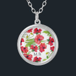 Hübsche Rote Wasserfarben Personalisierte Poppies Versilberte Kette<br><div class="desc">Hübsche rote Aquarellmohn-Kunst personalisierte Halskette.</div>