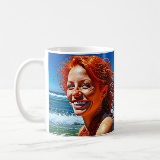 Hübsche Rothaardame am Strand Personalisiert Kaffeetasse (Links)