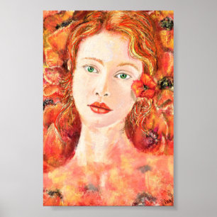 Hübsche Rothaarige Frau mit grünen Augen Originalg Poster