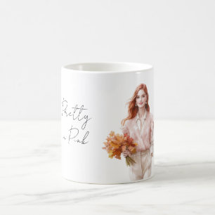 Hübsche Rothaarige in Rosa Kaffeetasse
