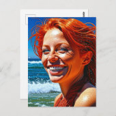 Hübsche Rothaarige Lady at Beach ai art Postkarte (Vorne/Hinten)