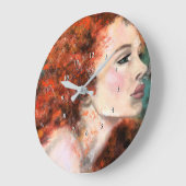 Hübsche Rotkopffrau - Abstraktes Originalgemälde Große Wanduhr (Winkel)