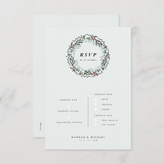 Hübsche RSVP-Karte mit Menüwahl Begleitkarte (Vorne/Hinten)