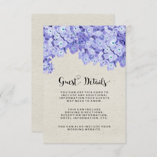 Hübsche rustikale Blumengastdetails Begleitkarte (Vorne/Hinten)