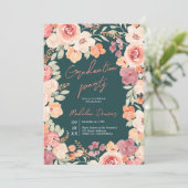 Hübsche rustikale boho blumengeschmückte aquamarin einladung (Stehend Vorderseite)