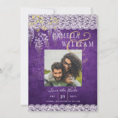 Hübsche Rustikale Lila WISTERIA Hochzeit Einladung (Vorderseite)