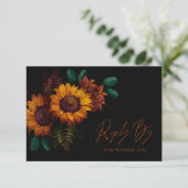 Hübsche Rustikale Schwarze Burnt Orange Blumenhoch RSVP Karte (Stehend Vorderseite)