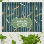 Hübsche Salbei-Monogramm-Pilzmuster-Retro Geschirrtuch (Gefaltet)