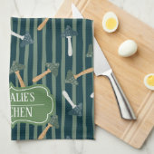 Hübsche Salbei-Monogramm-Pilzmuster-Retro Geschirrtuch (Viertel Falte)