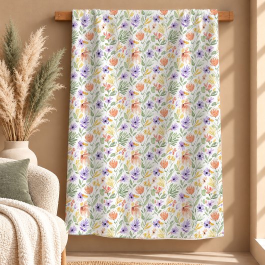 Hübsche Salbei-Staubgrüne Blumen-Boho-Decke Fleecedecke