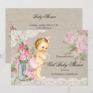 Hübsche schäbige Spitze Florales Mädchen Baby Show Einladung