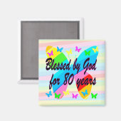 HÜBSCHE SCHALTFLÄCHE 80. GEBURTSTAG BLESSINGS MAGN MAGNET (Vorderseite/Rückseite)