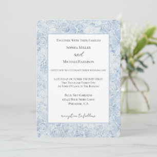 Hübsche Schicke Blau Weiße Blumen Hochzeit Einladung