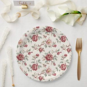 Hübsche Schicke Rote Creme Blumen Hochzeit Pappteller