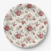 Hübsche Schicke Rote Creme Blumen Hochzeit Pappteller (Vorderseite)