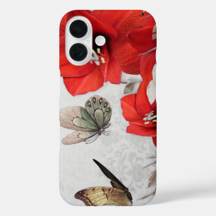hübsche Schmetterlinge aus roten Blume iPhone 16 Hülle