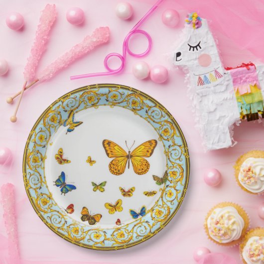 Hübsche Schmetterlinge Barockstil China Pappteller (Party)